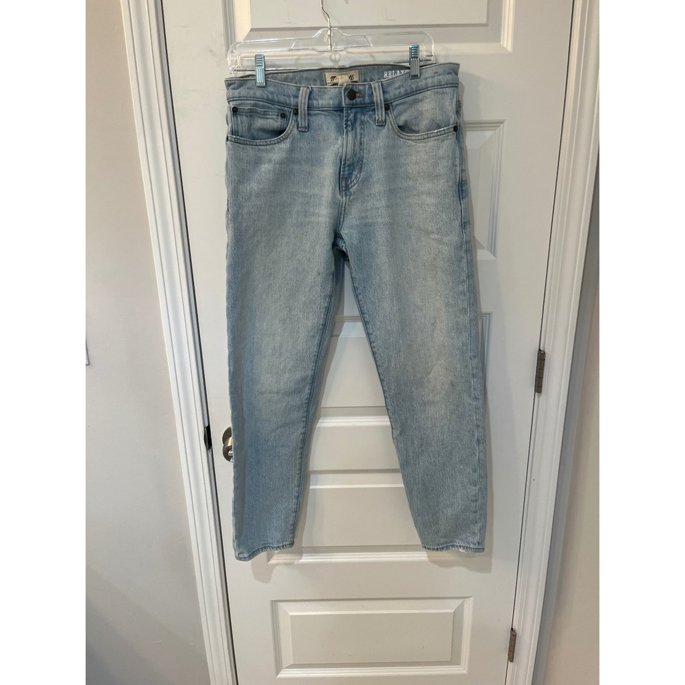 Madewell Men Relaxed Taper Jeans distressed Light Wash Cotton Hemp Stretch 30x29
